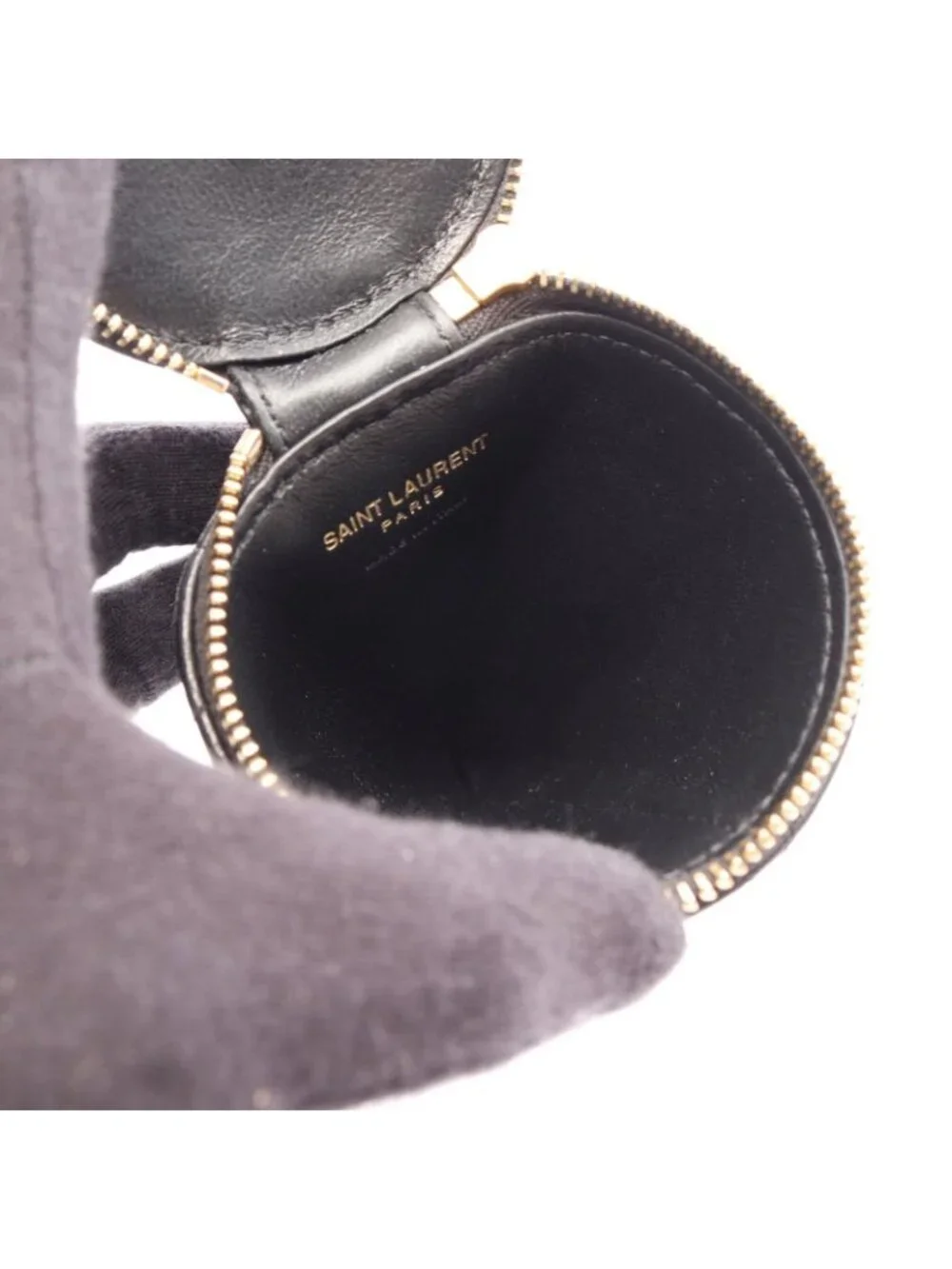 Saint Laurent Paris Charm Micro Cone Pouch Black Leather